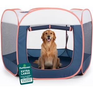 FurHaven Portable Pet Playpen for Dogs & Cats, Extra Large Indoor Kitten Playpen with Mesh Sides, Foldable Dog Playpen for Large Dogs, Pop Up Travel Dog Pen, X-Large, Pet Crate with Mesh Sides, Navy