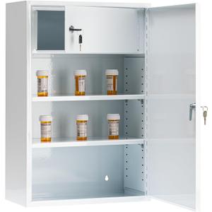 Locking Medicine Cabinet - Wall Medicine Cabinet with Lock Large, Double Door Medication Safe, Adjustable Shelf, White, 16" W x 24" H x 8" D