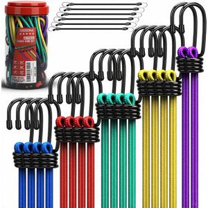 24-Piece Premium Bungee Cords Heavy Duty Outdoor, Bungee Cords with Hooks in a Storage Jar Includes 10", 18", 24", 30", 36", 48" Bungie Cord Bundle Assortment for Camping, Tent, Fastening Items