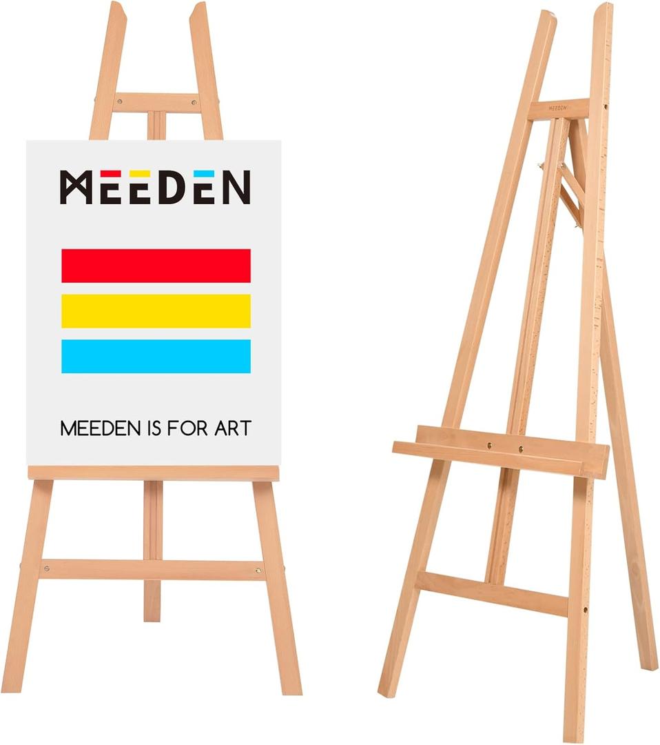 MEEDEN Art Easel Stand for Display - Adjustable Beech Wood Floor Easels for Painting, Holding Canvas up to 60", Ideal for Artist, Adults Painting Canvas, Drawing, Signs - Middle (Medium, Natural)
