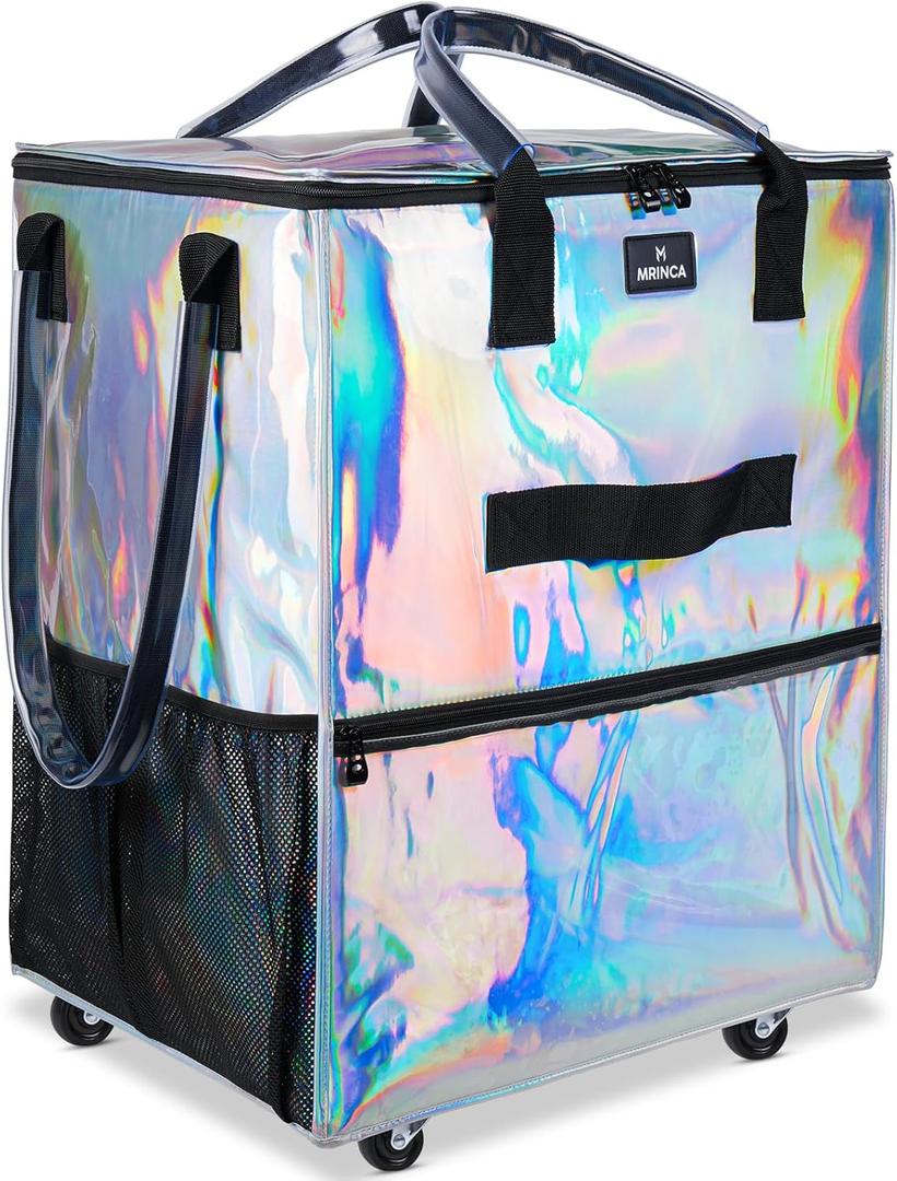 Large Reusable Grocery Bag On Wheels, 130L Foldable Shopping Trolley with 5 Enhanced Stability Wheels, Water Resistant, Multiple Pockets & Heavy Duty Handle, for Groceries, Outdoor, Gradient Silver