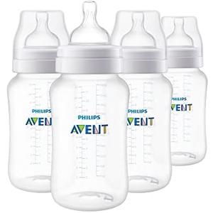Philips Avent Anti-Colic Baby Bottles, 11oz, with Flow 3 Nipples, 3m+, 4pk, Clear, SCY106/04