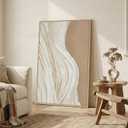 Framed Neutral Abstract Canvas Wall Art, Modern Wabi Sabi Vertical Painting Prints, Large Minimalist Beige and White Ocean Wave Artwork Decor for Living Room Bedroom Hallway 24x36 Inch