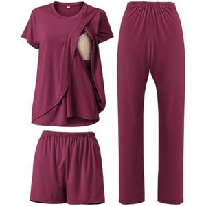 Rnxrbb 3 Piece Postpartum Nursing Pajamas Set Casual Soft Maternity Breastfeeding Pjs Sleepwear Loungewear Clothes Layer. Size M