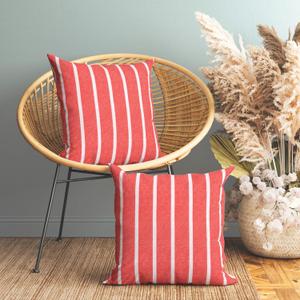 Encasa XO Farmhouse Throw Pillow Covers Set of 2 18x18 in Roma Red Stripes | Decorative Cushion Covers No Inserts | Plaid and Stripes Pillow Covers for Living Room, Couch 