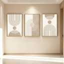 BINCUE Beige Neutral Canvas Wall Art Framed Geometric Abstract Wall Decor Mid Century Modern Artwork Wall Decor for Living Room Bedroom Office 16"x24" Set 3 Gift