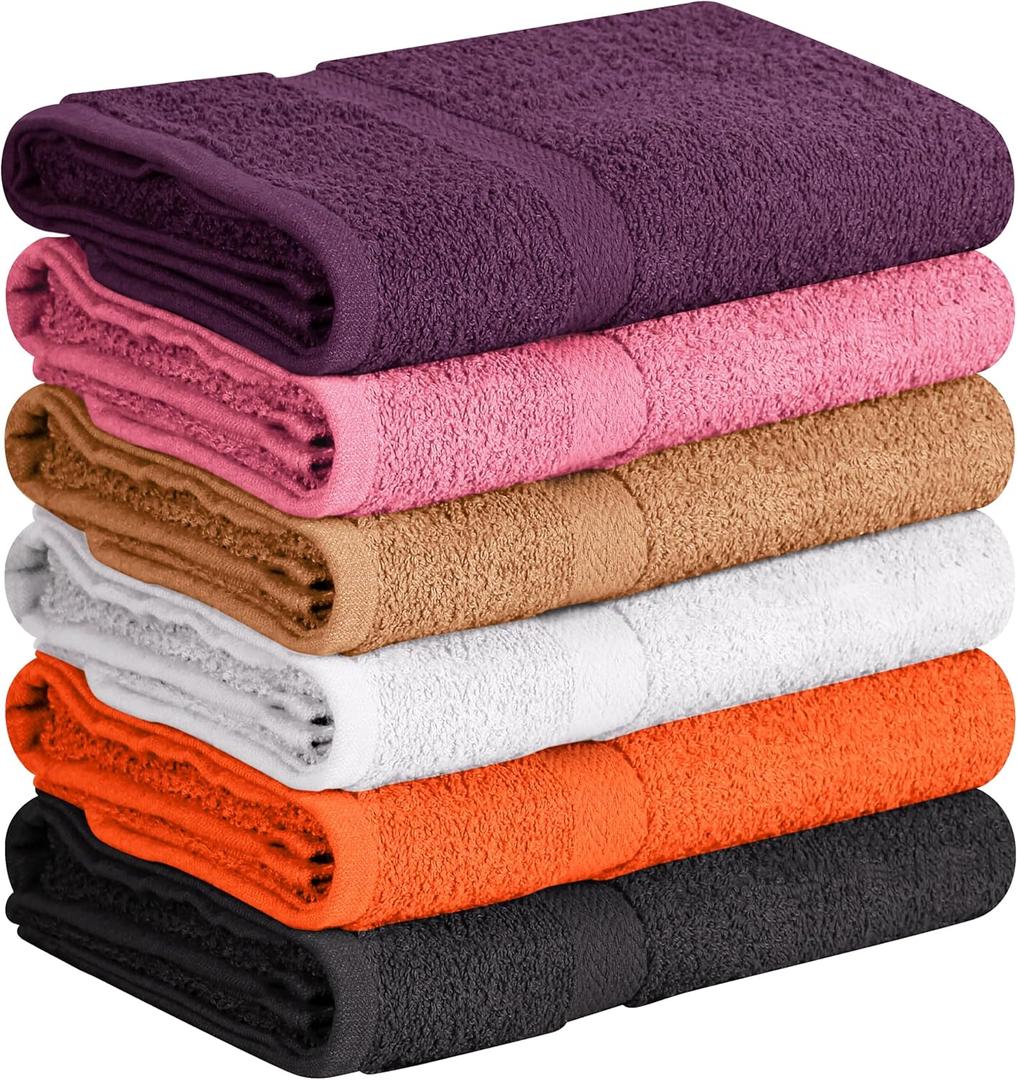 Towel and Linen Mart 100% Cotton 6 Pack Bath Towel Set, Quick Dry, Super Absorbent, Light Weight, Soft, (27 x 54 Pack of 6) (27 x 54 6 Pack, Plum, Pink, Beige, Grey, White, Peach)