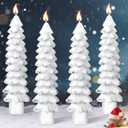 Ceoighe 4 Pack Christmas Tree Candles, 5 Inch Pure Beeswax Christmas Tree Shaped Taper Candles for Xmas Holiday Decor, Advent Party Banquet Centerpiece Decoration (White with Silver Trim)