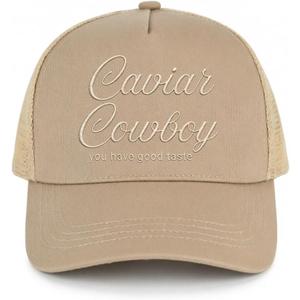 Western Trucker Hat Cowboy Cowgirl Outfits Country Music Festival Hats for Men Women (Beige)