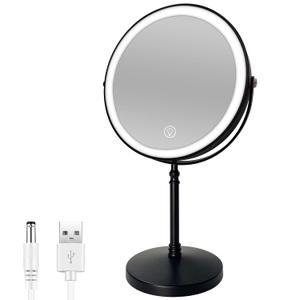 8" Lighted Makeup Mirror, 1X/10X Magnifying Vanity Mirror with Lights, 3 Color Lighting, Brightness Dimmable Cosmetic Mirror, Touch Control Light up Mirror, Black