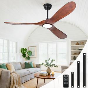 60 Inch Ceiling Fan with Light and Remote, Wood Outdoor Ceiling Fan with Light for Patios Gazebo Living Room Bedroom Modern 3 Blade High CFM Wet Rated Indoor Exterior Fan (Walnut)