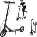 Dual-Brake Shock-Absorbing Kick Scooter, Anti-Skid PU Wheels, 4 Height-Adjustable Positions, Wider Pedals, Suitable for Children Over 6 Years Old, Teenagers & Adults (Black)