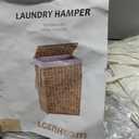 Handwoven Slim Laundry Hamper with Lid, Narrow Wicker Laundry Basket, Natural Water Hyacinth Basket and Handleswith Removable Liner Bag & 2 Mesh Bags (Natural with Lid, 55L)