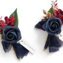 Ling's Moment Boutonniere for Men, 2pcs Groom Groomsmen Guest Boutonniere, Artificial Flowers for Wedding/Prom/Homecoming, etc.Navy Blue Burgundy