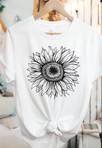 Sunflower Tshirt, Floral White Vintage Flower Designer Graphic Aesthetic Summer Crewneck Men Male Women Tee Top Short Sleeve Shirt, Size M
