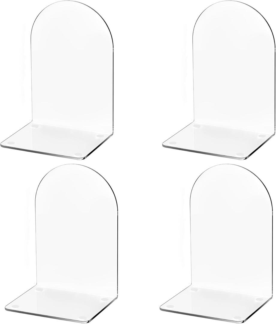 Lulonpon 4 Pieces Book Ends, Bookends, Books End for Shelves, Books End for Heavy Books, Clear Bookends, Acrylic Book Ends for School, Library,Desktop Organizer and Book Shelves