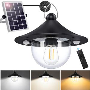 Solar Shed Light Outdoor Indoor 3000LM Solar Lights Daytime with Remote Control, Double Motion Sensor & 5 Lighting Modes, Solar Indoor Lights for Gazebo, Shed, Garage, Barn (Black)