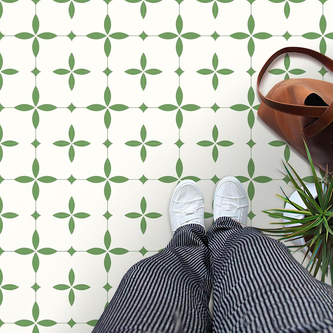 MORCART Peel and Stick Floor Tile Star Waterproof Vinyl Flooring DIY Flooring for Bathroom, Kitchen, Fireplace, Pet House, Stairs, Bedrooms, Wall, Store(20PCS,7.87" x 7.87",Green+White)