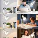 LED Desk Lamp for Home Office, Table Lamp with Pen Holder, 3 Color Modes Reading Light, Eye-Caring Desk Light with Gooseneck, Metal Study Lamp for Dorm Bedside Bedroom(White lamp)