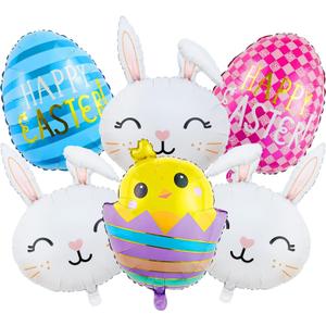 6PCS Easter Balloons Include Egg and Bunny Balloons for Easter Party Supplies, Bunny Birthday Decorations, Easter Carrot and Picnic Party Decor