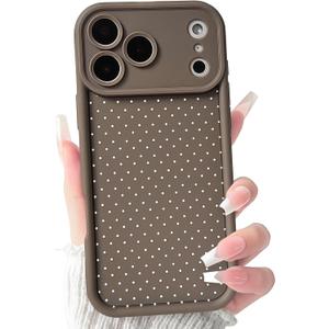 NITITOP Compatible for iPhone 17 Pro Case Vintage Cute Little Polka Dots Pattern for Women Men Girls Boys Full Camera Lens Slim Shockproof Protective Phone Cover - Brown