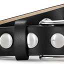 2 x JASGOOD Women Black Studded Leather Belt for Jeans Pants Fashion Silver Black Belts Ladies (Black)