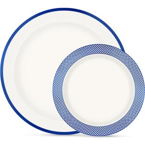 Blue Plastic Plates, Blue Disposable Plates Include 10.25inch Dinner Plates & 7.5 inch Dessert/Salad Plates for Graduation/Wedding/Birthday Holiday Party Decorations