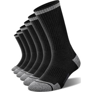 FITRELL 6 Pack Men's Athletic Moisture Wicking Crew Socks Cushioned Sport Running Work Boot Socks Size 9-12/12-15 (Black, XL)