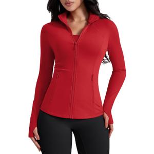 AVGO Womens Workout Jackets Lightweight Athletic Zip Up Jacket Slim Fit Running Gym Top with Pockets & Thumb Holes (Medium, Red)