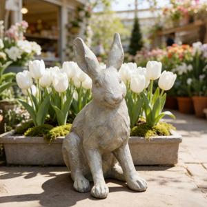 DiliComing Grey Resin Rabbit Garden Statue - 12 Inch Large Garden Statues for Home Yard Decor Garden Statues for Outside Balcony Bunny Decor for Garden Gifts (Gray)