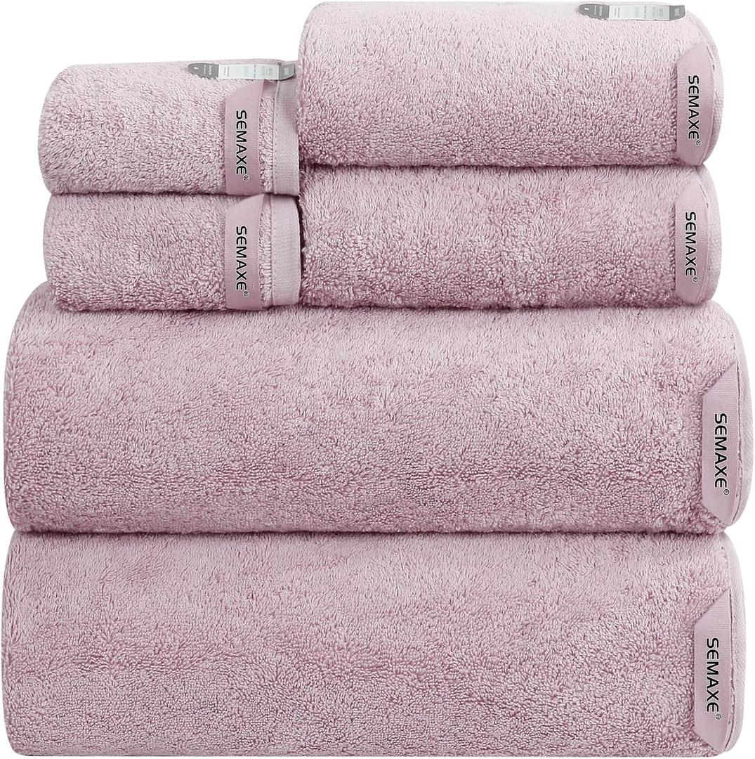 SEMAXE 6-Piece Bathroom Towel Set - 100% Cotton, 2 Bath Towels, 2 Hand Towels, 2 Washcloths, Lighter Weight, Ultra-Soft and Super Absorbent (Solid - Purple)