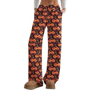 Aoulaydo Women's Wide Leg Lounge Pants Low Rise Baggy Pajama Bottoms with Pockets Y2K Pjs Bottoms (Orange, XXL)