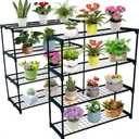 2 Pack Plant Stand, 4 Tier Greenhouse Shelves, Metal Shelf Plant Stand Rack, Waterproof Plant Shelf, Portable Rustproof, 72 LBS Capacity, 42 in x17 in x42 in