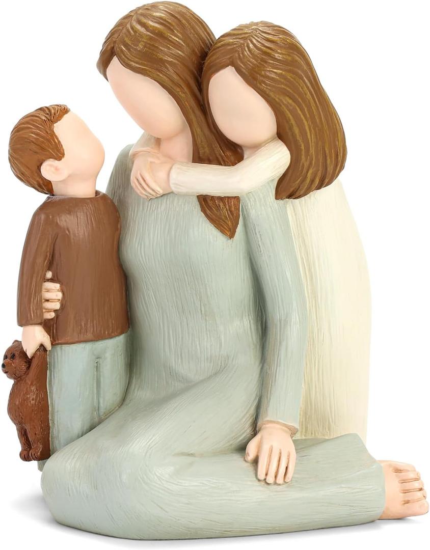 Mom and Kids Figurines, Sculpted Hand-Painted Mother and Two Children Statues, Mother Son Daughter Figures Gifts for Mother’s Day Anniversary Birthday