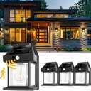 pearlstar Solar Wall Lights Outdoor,Dusk to Dawn Porch Lights Fixture,Solar Wall Lantern with 3 Modes & Motion Sensor,Waterproof Outdoors Motion Light for Garden Yard Patio Fence Outside Decorative