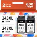 243XL Black Ink Cartridge Compatible for Canon 243 PG-243 XL PG243 245 245xl PG245 BK Work for MX490 MX492 MG2522 MG2922 TR4520 TR4522 TS3322 TS3122 TS202 Printer (Black, 2-Pack)