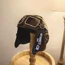 Replicate Fighter Pilot Helmet Miniature Model Figurine Decorative Metal Sculpture Handmade Vintage Style Aviator Hat Art Object Collectible Model Decor