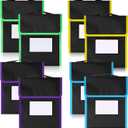 Outus 8 Pcs Medium Book Pouches for Classroom, Nylon Black Reading Book Bags for Student with Clear Name Tag, 10" x 12", Pocket on Handle Chair Pockets for Classroom Students School Home