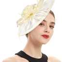 LATIMOON Fascinators Hat for Women Tea Party Headband Mini top Hats Cocktail Flower Mesh Feathers Hair Clip (Ivory-1)