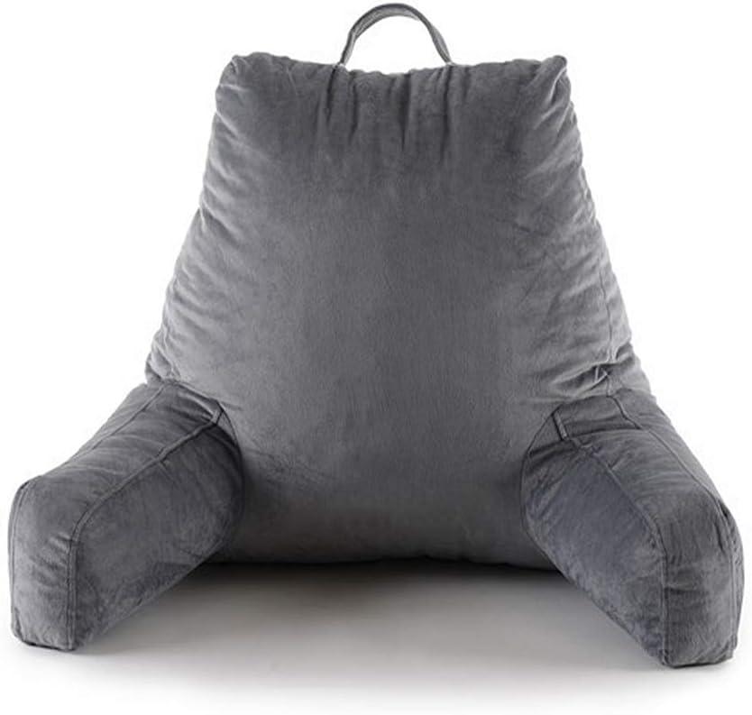 Bedrest Reading Pillow with Arm Rests, Ultra Soft Fabic with Convenient Handle and Pocket, Great as Backrest for Reading, Gaming, Relaxing or TV (Gray)