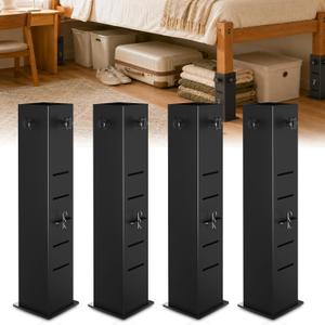 Heavy Duty Dorm Bed Risers, Adjustable Bed Leg Extenders, 4/6/8/10/12 inch | Widened Base & Thick Steel Support Plates, Creates Under-Bed Storage, Fits 2.2"3" Diameter Bed Legs, Black, 4-Pack