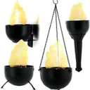 4 in 1 Flame Lamp, 3D Artificial Fire Flames Battery Operated Fake Fire Lamp, Realistic Effect Light, Fake Fire Bowl Hanging Flame Light for Stage Club Decor(Black)