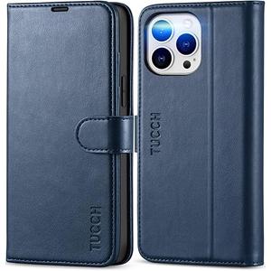 TUCCH Wallet Case for iPhone 13 Pro Max, PU Leather RFID Blocking Credit Card Holder Magnetic Stand Flip Cover [TPU Shockproof Inner Case] Compatible with iPhone 13 Pro Max 6.7" Dark Blue