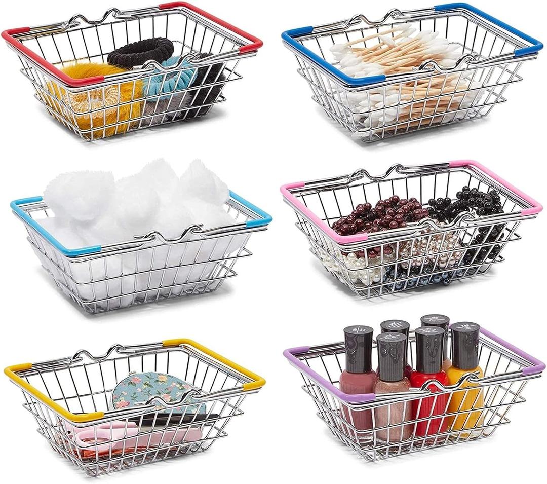Juvale Mini Metal Storage Organizer Baskets for Makeup and Beauty Supplies (6 Pack)