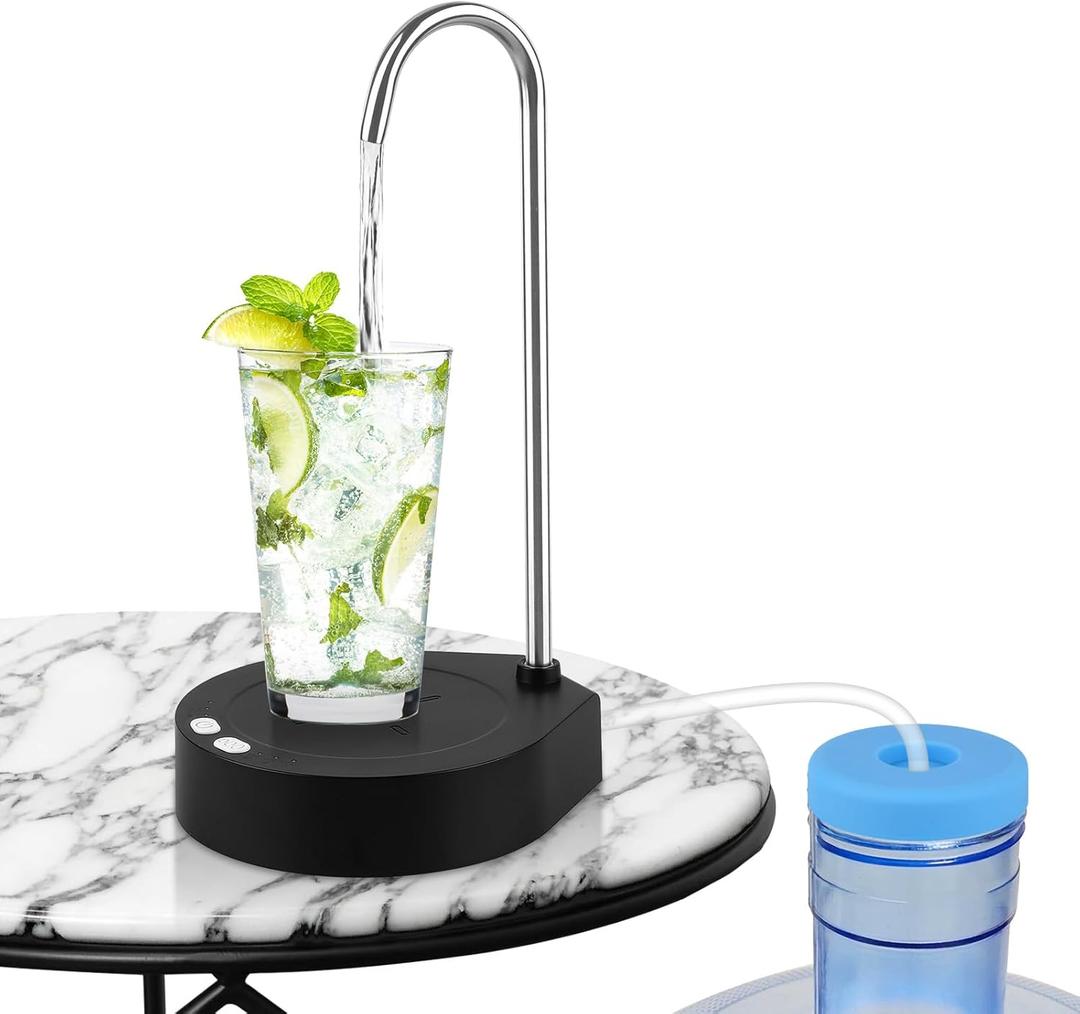 CORESLUX Desktop Water Dispenser 5 Gallon Mini Countertop Water Bottle Pump Portable Bedside Water Jug Dispenser Type-C Charging Water Dispenser Bottom Load for Stanley Cup Home Office Travel (Black)
