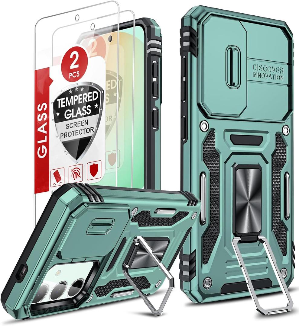 LeYi for Samsung Galaxy S25-FE Phone Case: Samsung S25 FE Case with Screen Protector, Samsung Galaxy S25 FE Case Magnetic Kickstand, Heavy Duty Shockproof for Cellular Phone Case S25 FE, Alpine Green