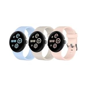 MAKCPOIMER Silicone Bands Compatible with Google Pixel Watch 3 45mm, 3 Pack Waterproof Sport Watch Strap Replacement for Pixel Watch 3 45mm Women Men (Blue+Starlight+Pink)