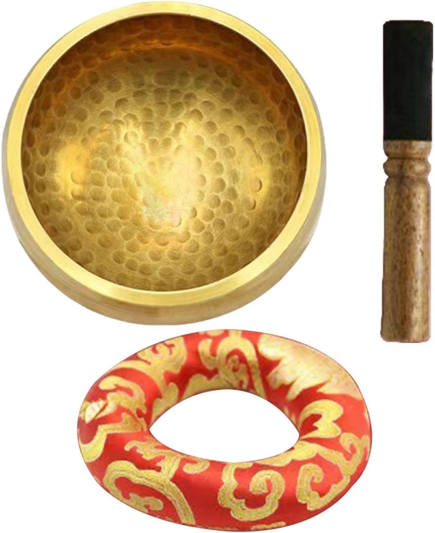 Tibetan Singing Bowl, Yoga Meditation Bowl, Mindfulness Meditation Bowl with Cushion Mallet, Meditation Singing Bowls Kit for Yoga Meditations, Chakra, Mindfulness, and Stress Relief (9.5cm)