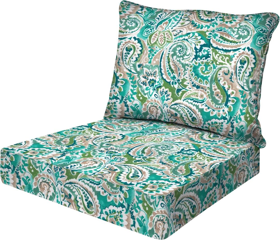 Honeycomb Outdoor Essentials Deep Seat, 24 x 24, Courtyard Geo Almond Chair Cushion for Patio Furniture