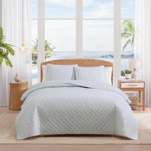 Tommy Bahama - Queen Quilt Set, 100% Soft Cotton Bed Set with a Breathable Feel, 3 Piece Coastal Bedding with Matching Pillowcases (Line Palms Blue)